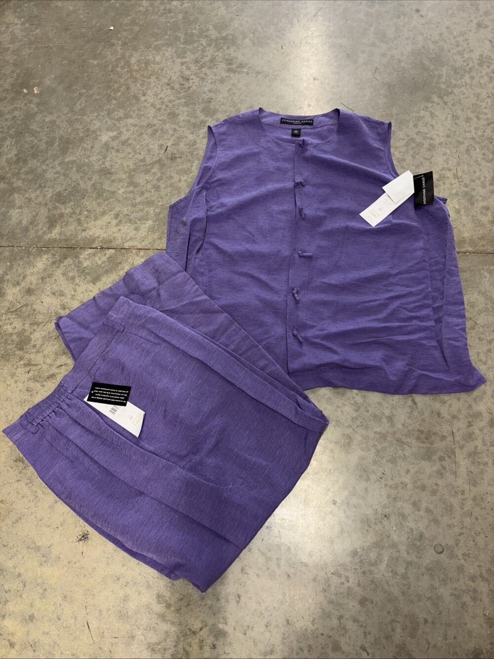 Vtg NWT Josephine Chaud Sleeveless Casual Blouse Pants Combo Size 22 Purple